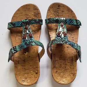 Vionic Teal Snake Embellished Viviana Sandals, size 8